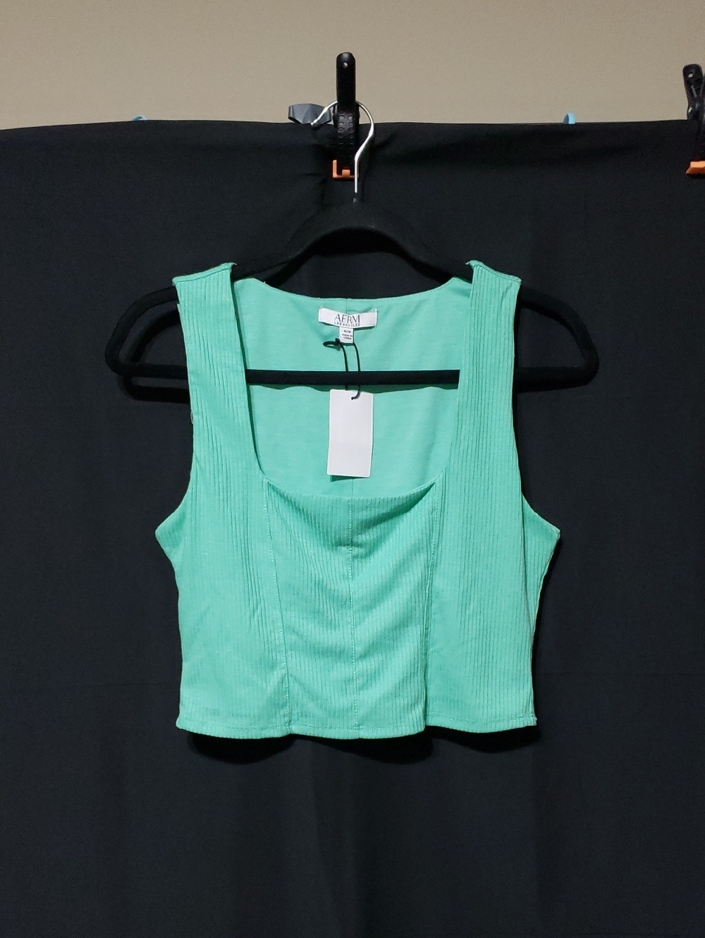 AFRM Lea Ribbed Square Neck Crop Top in Spearmint. 
